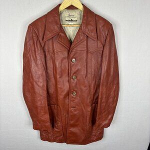 Vintage 1970s Men 42 Western Brown Leather Jacket Montreal Leather Garment